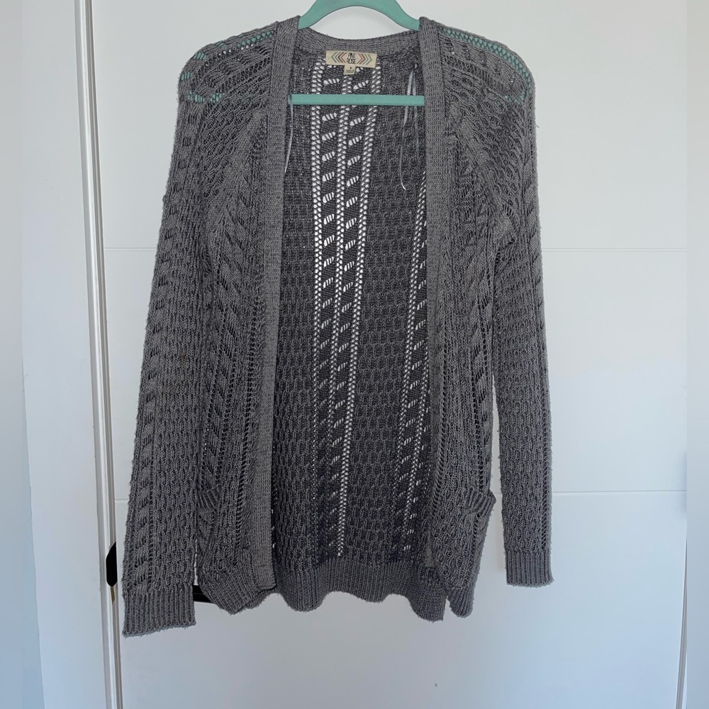 Pink Rose knit gray cardigan